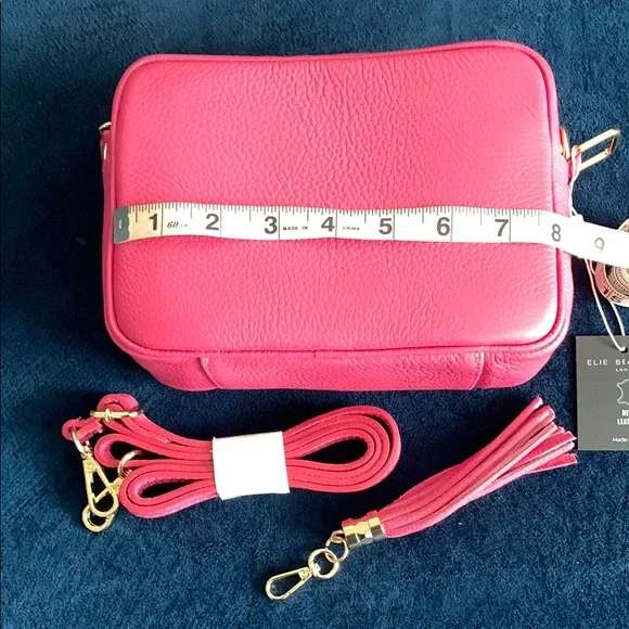 Elie Beaumont London Vibrant Pink Crossbody Bag with Shoulder Strap & Tassel. - Picture 2 of 8